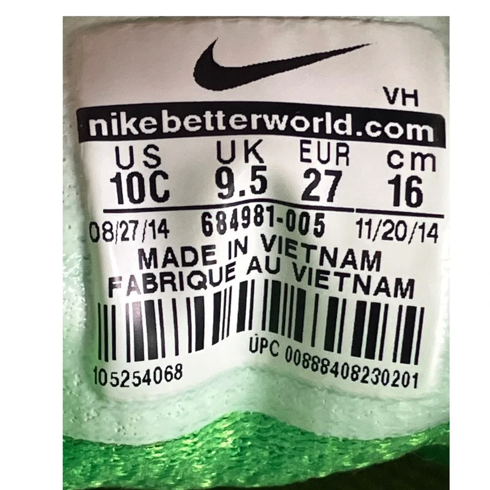 Nike Downshifter 6 Toddler Shoes Black Volt Green 684981-005 Size 10C